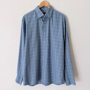 PETER MILLAR Mens Crown Crafted Hamlin Winter Soft Twill Button Up Shirt Blue L